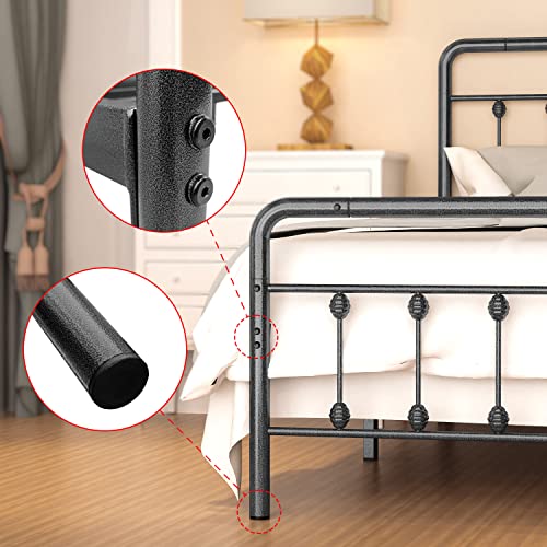 Noillats Metal Bed Frame Queen Size with Vintage Headboard and Footboard, Premium Stable Steel Slat Support Mattress Foundation, No Box Spring Needed and Easy Assembly, Dark Grey