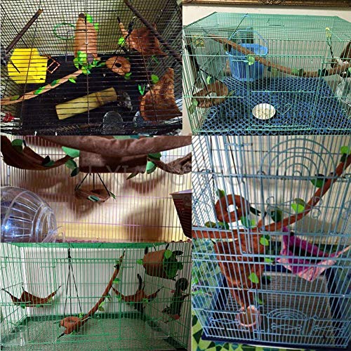 5pcs Hamster Hammock Small Animals Hanging Warm Bed House Cage Nest Accessories Forest Pattern Cage Toy Leaf Hanging Tunnel and Swing for Sugar Glider Squirrel Hamster Playing Sleeping