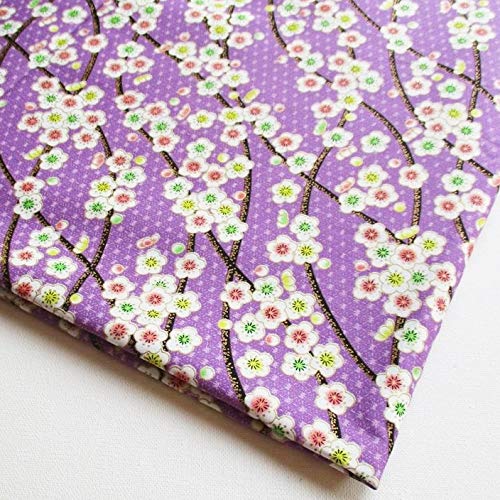 Violet Japanese Kimono Sakura Cotton on Purple Fabric by The Yard 36 by 36-Inch Wide (1 Yard) (KM081)