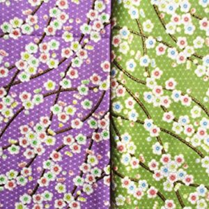 Violet Japanese Kimono Sakura Cotton on Purple Fabric by The Yard 36 by 36-Inch Wide (1 Yard) (KM081)