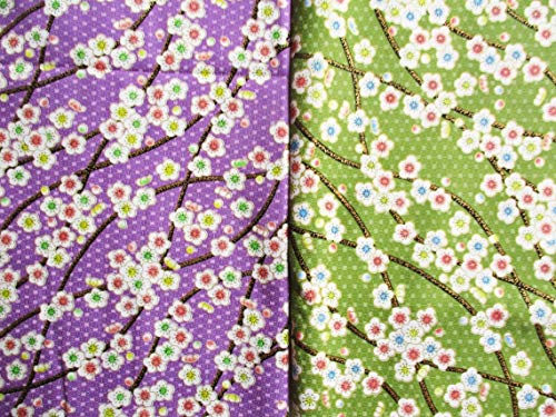 Violet Japanese Kimono Sakura Cotton on Purple Fabric by The Yard 36 by 36-Inch Wide (1 Yard) (KM081)