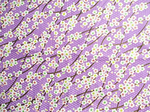 Violet Japanese Kimono Sakura Cotton on Purple Fabric by The Yard 36 by 36-Inch Wide (1 Yard) (KM081)