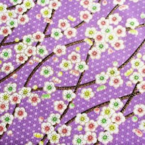 Violet Japanese Kimono Sakura Cotton on Purple Fabric by The Yard 36 by 36-Inch Wide (1 Yard) (KM081)