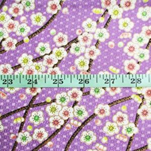 Violet Japanese Kimono Sakura Cotton on Purple Fabric by The Yard 36 by 36-Inch Wide (1 Yard) (KM081)