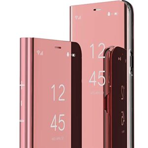 mrsterus huawei p40 lite case luxurious mirror design style transparent clear vision plating layer bracket anti-scratch full body protective cover ultra-thin for huawei p40 lite mirror:rose gold qh