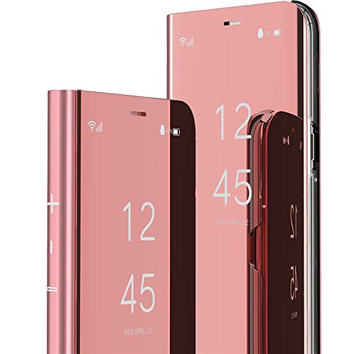 MRSTERUS Huawei P40 Lite case Luxurious Mirror Design Style Transparent Clear Vision Plating Layer Bracket Anti-Scratch Full Body Protective Cover Ultra-Thin for Huawei P40 Lite Mirror:Rose Gold QH