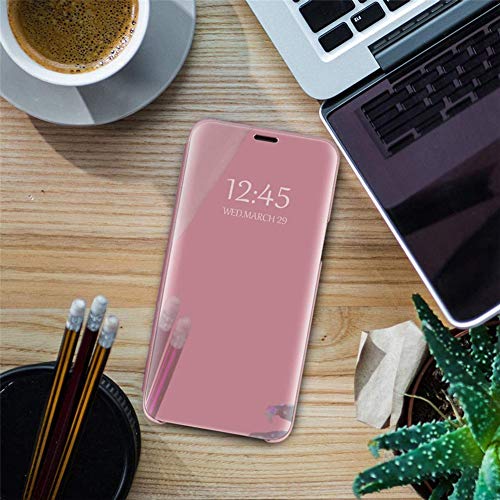 MRSTERUS Huawei P40 Lite case Luxurious Mirror Design Style Transparent Clear Vision Plating Layer Bracket Anti-Scratch Full Body Protective Cover Ultra-Thin for Huawei P40 Lite Mirror:Rose Gold QH