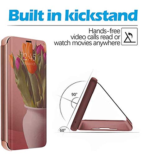 MRSTERUS Huawei P40 Lite case Luxurious Mirror Design Style Transparent Clear Vision Plating Layer Bracket Anti-Scratch Full Body Protective Cover Ultra-Thin for Huawei P40 Lite Mirror:Rose Gold QH