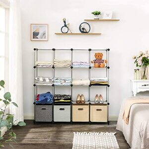 ANWBROAD Cube Storage Organizer 16 Cubes DIY Closet Cabinet Bookshelf Kids Organizers and Storage for Bedroom Closet Organizer Cubby Shelving Plastic Bookcase Office Living Room White ULCS016T