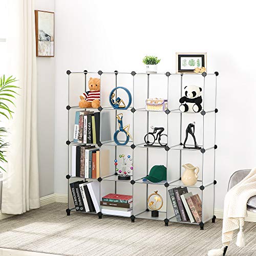 ANWBROAD Cube Storage Organizer 16 Cubes DIY Closet Cabinet Bookshelf Kids Organizers and Storage for Bedroom Closet Organizer Cubby Shelving Plastic Bookcase Office Living Room White ULCS016T