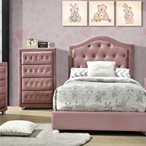 Acme Furniture Upholstered Full Bed with Wood Legs and Tufted Headboard, 81" x 57" x 46"H, Pink Fabric