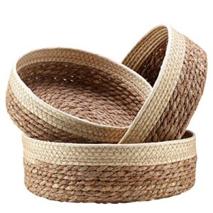 round rattan baskets set for organizing wicker storage basket for fruit, bread serving basket decorative gift baskets empty, countertop baskets for pantry and bathroom