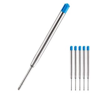 hetaocat blue ink refill pack of 5, replaceable ballpoint pen refills, medium point metal refil (blue)