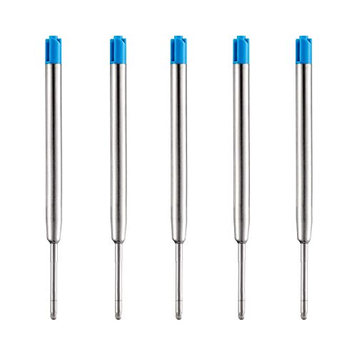 HeTaoCat Blue Ink Refill Pack of 5, Replaceable Ballpoint Pen Refills, Medium Point Metal Refil (Blue)