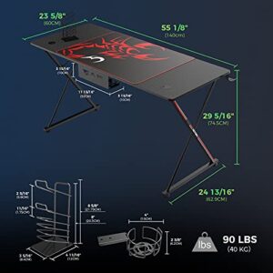 It's_Organized Gaming Desk 55 Inch PC Computer Desk,Home Office Student Study Desk with Cup Holder Headphone Hook Handle Rack,Black