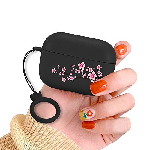 Cherry Blossom Case for Airpods Pro with Keychain, MAYCARI Cute Pink Floral Girls and Women Back Cover Protective Soft TPU Case for Airpod Pro