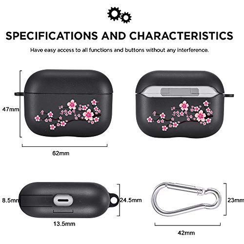 Cherry Blossom Case for Airpods Pro with Keychain, MAYCARI Cute Pink Floral Girls and Women Back Cover Protective Soft TPU Case for Airpod Pro