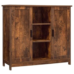 iwell storage cabinet, buffet cabinet, sideboard with 2 doors and 2 open shelves, coffee bar, cabinet for kitchen, living room, entryway, rustic brown