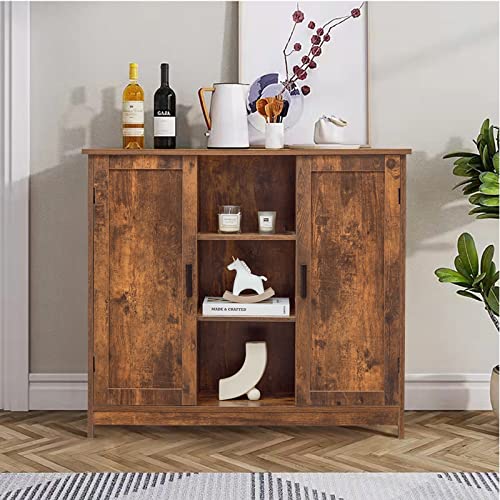 Iwell Storage Cabinet, Buffet Cabinet, Sideboard with 2 Doors and 2 Open Shelves, Coffee Bar, Cabinet for Kitchen, Living Room, Entryway, Rustic Brown