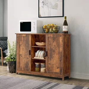 Iwell Storage Cabinet, Buffet Cabinet, Sideboard with 2 Doors and 2 Open Shelves, Coffee Bar, Cabinet for Kitchen, Living Room, Entryway, Rustic Brown