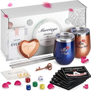 cool bridal shower gifts for bride to be | unique engagement gifts for couples | the marriage survival kit | best wedding gifts for couple, gifts for her | free ring dish, coasters, bottle opener