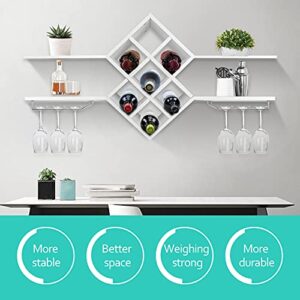 Ejoyous Wine Rack with Glass Holder Wall Mounted, Rustic Wooden Wine Bottle Rack Cabinet Grid Hanging Wine Stemware Storage Rack Plant Flower Display Shelf for Bar Kitchen Restaurants (White 1)