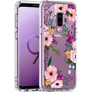 luhouri samsung galaxy s9 plus case clear with design for girls women,shockproof hard pc cover and soft tpu bumper slim fit protective phone case for galaxy s9+ plus 6.2 inch purple blossoms