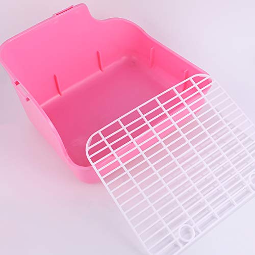 POPETPOP Rabbit Litter Box Plastic Small Animal Litter Potty Trainer Corner Box Pet Training Toilet for Hamster Gerbil Bunny Chinchilla Guinea Pig Ferret Pink