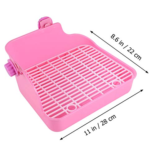 POPETPOP Rabbit Litter Box Plastic Small Animal Litter Potty Trainer Corner Box Pet Training Toilet for Hamster Gerbil Bunny Chinchilla Guinea Pig Ferret Pink