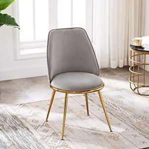 artechworks velvet modern upholstered dinning chair with golden metal base legs accent leisure lounge mid-century chair for living dining room bedroom, grey