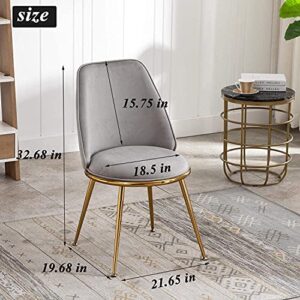 Artechworks Velvet Modern Upholstered Dinning Chair with Golden Metal Base Legs Accent Leisure Lounge Mid-Century Chair for Living Dining Room Bedroom, Grey