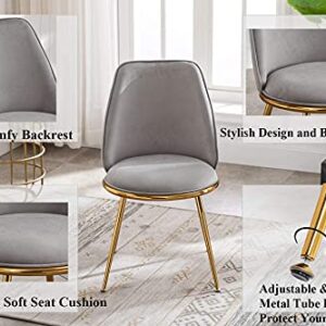 Artechworks Velvet Modern Upholstered Dinning Chair with Golden Metal Base Legs Accent Leisure Lounge Mid-Century Chair for Living Dining Room Bedroom, Grey