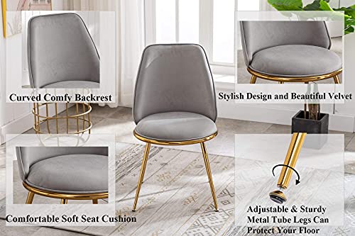 Artechworks Velvet Modern Upholstered Dinning Chair with Golden Metal Base Legs Accent Leisure Lounge Mid-Century Chair for Living Dining Room Bedroom, Grey