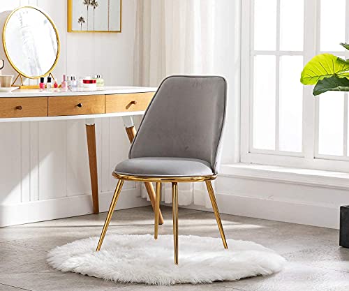 Artechworks Velvet Modern Upholstered Dinning Chair with Golden Metal Base Legs Accent Leisure Lounge Mid-Century Chair for Living Dining Room Bedroom, Grey