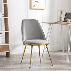 Artechworks Velvet Modern Upholstered Dinning Chair with Golden Metal Base Legs Accent Leisure Lounge Mid-Century Chair for Living Dining Room Bedroom, Grey