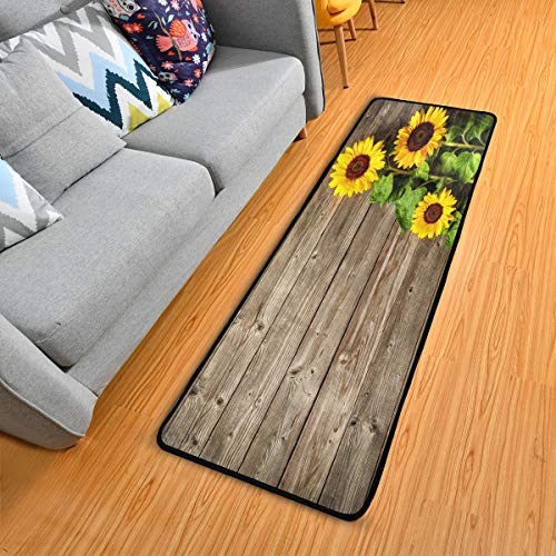 Sunflowers On Wood Board Kitchen Rugs Non-Slip Soft Doormats Bath Carpet Floor Runner Area Rugs for Home Dining Living Room Bedroom 72" X 24"