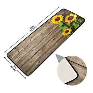 Sunflowers On Wood Board Kitchen Rugs Non-Slip Soft Doormats Bath Carpet Floor Runner Area Rugs for Home Dining Living Room Bedroom 72" X 24"