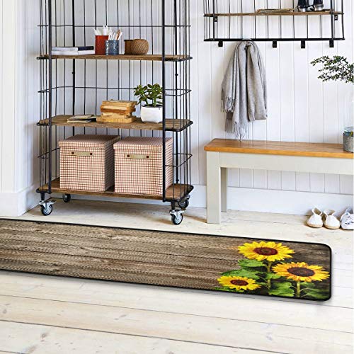 Sunflowers On Wood Board Kitchen Rugs Non-Slip Soft Doormats Bath Carpet Floor Runner Area Rugs for Home Dining Living Room Bedroom 72" X 24"