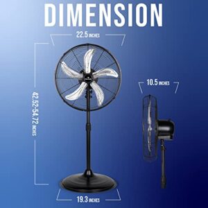 Tornado 20 Inch High Velocity Metal Oscillating Pedestal Fan Commercial, Industrial Use 3 Speed 5000 CFM 1/6 HP 6.6 FT Cord UL Safety Listed