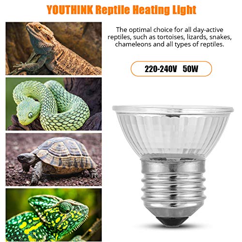 YOUTHINK Reptile Heat Lamp, 50W UVA+UVB Full Spectrum Reptile Heat Lamp Bulb for Turtle Aquarium Aquatic Reptile Lizard Habitat Heat Light