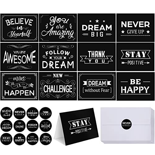 Outus 24 Set Motivational Cards with Envelopes, Inspirational Greeting Note Card, Graduation Cards with Envelopes and Stickers for Teacher Students, Birthday Party Classroom School Supplies