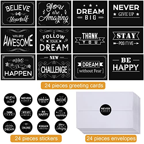 Outus 24 Set Motivational Cards with Envelopes, Inspirational Greeting Note Card, Graduation Cards with Envelopes and Stickers for Teacher Students, Birthday Party Classroom School Supplies