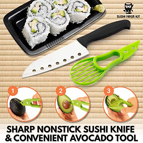 Sushi Ninja Sushi Making Kit for Beginners - Sushi Bazooka Sushi Maker Kit with Bamboo Sushi Rolling Mat, Sushi Knife, Avocado Slicer, Chopsticks, Rice Paddle, Rice Spreader & DIY Sushi Roller Guide