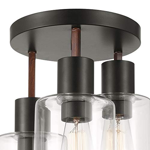 Globe Electric 60981 Sedona Faux Wood Accents, Clear Glass Shades, Matte Black