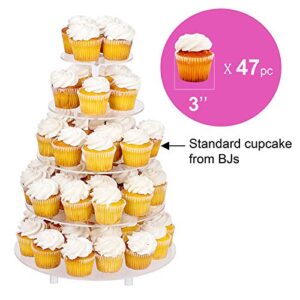 Jusalpha 5 Tier Round Cupcake Stand With Light– Premium Cupcake Holder – Acrylic Cupcake Tower With LED Light – Ideal for Weddings Birthday Parties, Candy Bar Decor 5RFs (5 Tier- Battery Power)