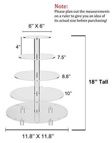 Jusalpha 5 Tier Round Cupcake Stand With Light– Premium Cupcake Holder – Acrylic Cupcake Tower With LED Light – Ideal for Weddings Birthday Parties, Candy Bar Decor 5RFs (5 Tier- Battery Power)