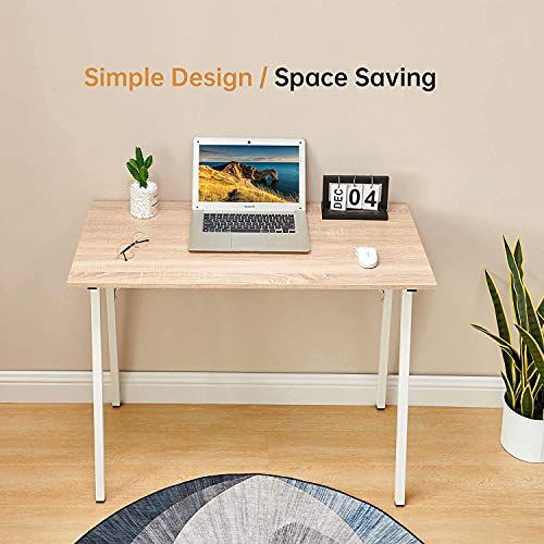 Small Computer Desk Study Writing Table for Home Office, I Shaped Black Modern Desk Office Laptop Desk Sturdy Work Table PC Wood Computer Table Gaming Desk with Black Metal Frame - 39.4L* 18.9W* 29.1H