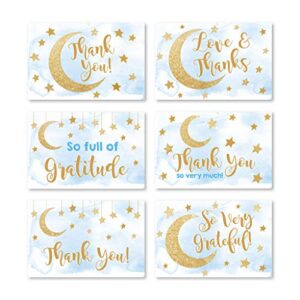 24 blue stars baby shower thank you cards with envelopes, kids thank-you note, 4x6 gratitude card gift for guest pack for party, birthday, for boy children, cute angel twinkle moon event stationery