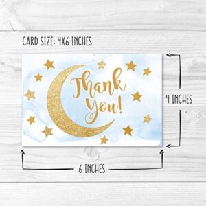 24 Blue Stars Baby Shower Thank You Cards With Envelopes, Kids Thank-You Note, 4x6 Gratitude Card Gift For Guest Pack For Party, Birthday, For Boy Children, Cute Angel Twinkle Moon Event Stationery