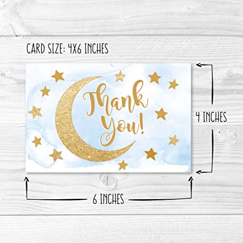 24 Blue Stars Baby Shower Thank You Cards With Envelopes, Kids Thank-You Note, 4x6 Gratitude Card Gift For Guest Pack For Party, Birthday, For Boy Children, Cute Angel Twinkle Moon Event Stationery